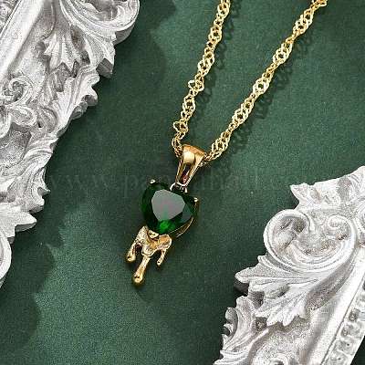 Подвеска из нержавеющей стали 304 с зеленым кубическим цирконием для женщин NJEW-C078-01C-G-1