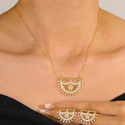 Комплекты из латунных подвесок в форме луны и серег-гвоздиков с микропаве из прозрачных кубических цирконий для женщин QC9389-1