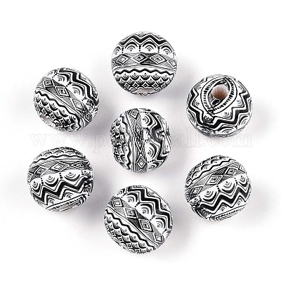 Бусины из дерева схима в богемном стиле с принтом WOOD-T032-31I-1