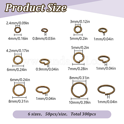 300 шт. 6 стиля латунных соединительных колец KK-LP0001-37-1