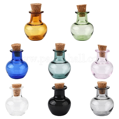 8шт 8 цвета круглые стеклянные пробковые бутылки орнамент BOTT-FS0001-04-1