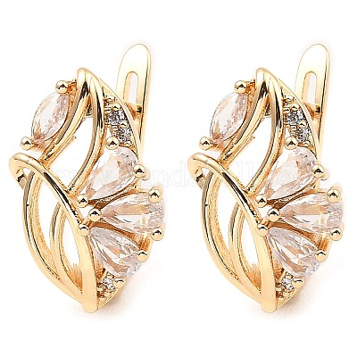 Серьги-кольца из латуни с цирконием EJEW-D078-43G-1