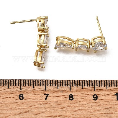 Серьги-гвоздики в форме капли с микропаве из прозрачных кубических цирконий из латуни EJEW-P322-09G-1