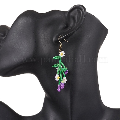 3 пара двухцветных стеклянных бусин в виде цветов и фруктов с подвесками из нержавеющей стали 304 EJEW-MZ00533-1