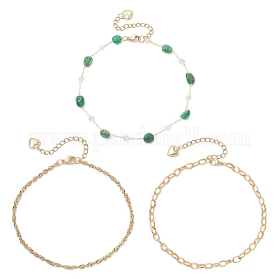 Браслеты на ногу из однослойной цепи из окрашенных натуральных агатов и нержавеющей стали 304 для женщин AJEW-AN00743-01-1