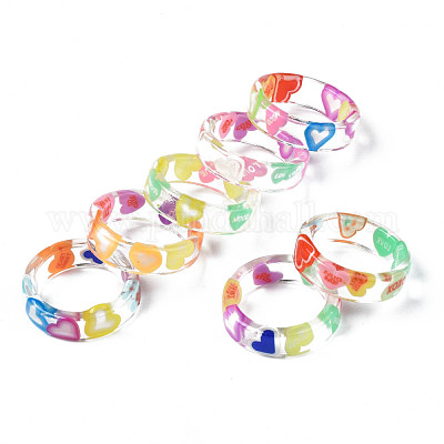 Кольцо на палец из прозрачной смолы с сердечком для женщин RJEW-T022-023-1