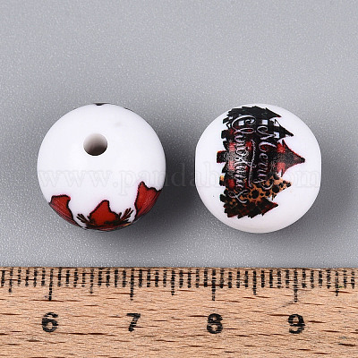 Непрозрачные акриловые круглые бусины с рождественским принтом OACR-T029-08A-1