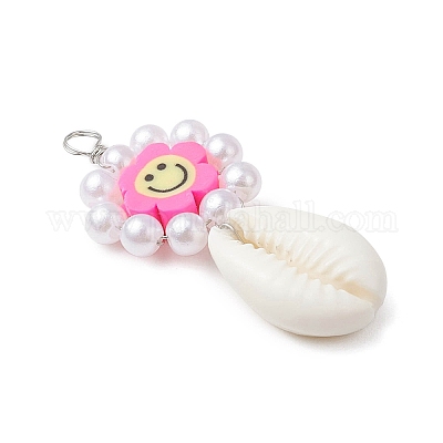 Подвески в виде улыбающегося лица из натуральной ракушки каури и полимерной глины ручной работы PALLOY-JF03821-1