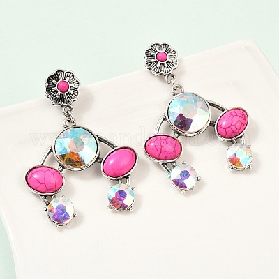 Серьги-гвоздики из сплава синтетической бирюзы EJEW-U053-08AS-1