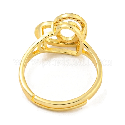 Сердце с буквой стойка покрытие латунь микро паве кубический цирконий регулируемые кольца для женщин RJEW-I105-06G-O-1