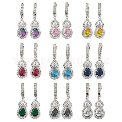 Серьги-кольца из латуни с микропаве и кубическим цирконием в форме тыквы EJEW-I304-13P-1