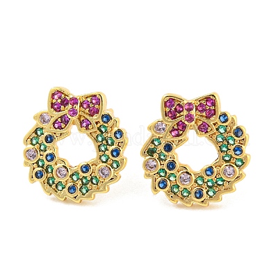 Серьги-гвоздики из латуни с фианитом EJEW-K245-48G-1