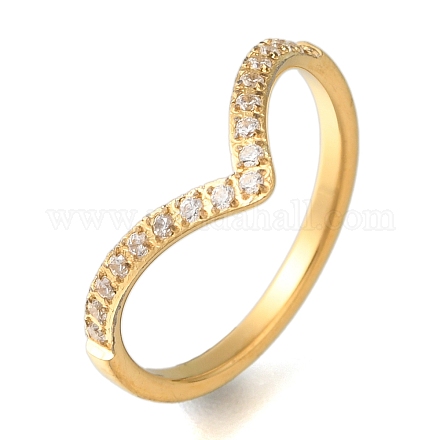 Ионное покрытие (ip) 304 нержавеющая сталь микропаве прозрачный кубический цирконий V-образные кольца для женщин RJEW-B066-04G-1