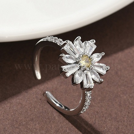 Кольца-манжеты из цветочной латуни с микропаве из кубического циркония для женщин RJEW-A069-01A-P-1