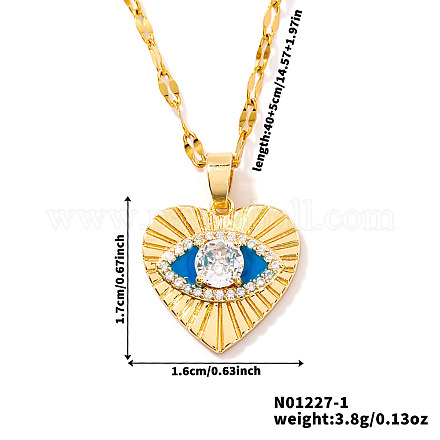 Шикарное минималистичное латунное голубое эмалевое ожерелье с подвеской в виде сердца с изображением сглаза для женщин YW3524-1-1