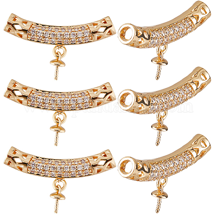 6 шт. латунные микропаве прозрачные кубические цирконии штифты-скобы бусины трубка KK-BBC0012-20-1