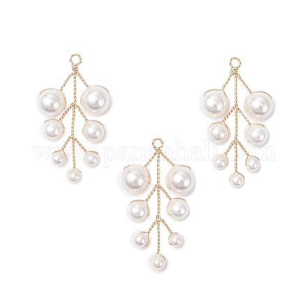 Подвески в виде листьев из круглых бусин с ракушечным жемчугом PALLOY-TA00336-1