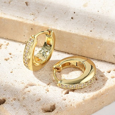 Овальные серьги-кольца из латуни с микропаве из прозрачных кубических цирконий EJEW-D311-133G-1