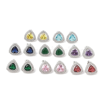 Треугольные серьги-гвоздики с паве из кубического циркония из латуни для женщин EJEW-I304-22P-1