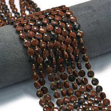 Натурального красного дерева обсидиана бисер нитей G-K389-B73-01-1