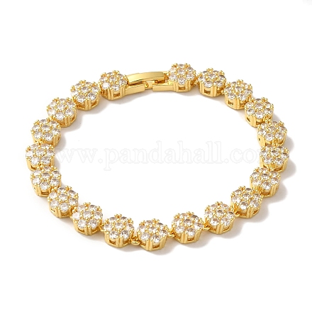 Браслеты-цепочки с цветочным звеном из латуни и циркония для женщин BJEW-A018-03G-03-1