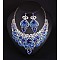 Alloy Rhinestone Bib Necklaces & Dangle Earrrings Sets for Women, Flower, Sapphire, 520mm