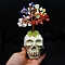 Natural Mixed Gemstone Chips Tree Display Decorations, LED Light Skull Shape Holder with Copper Wire Feng Shui Energy Stone Gift, Mixed Color, 550x300mm