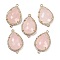 Natural Rose Quartz Faceted Teardrop Links, Rack Plating Brass Micro Pave Clear Cubic Zirconia Connector Charms, Golden, 26x16.5x6mm, Hole: 1.6mm and 1.4mm