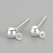 Iron Ball Stud Earring Findings, with Loop, Silver, 14.8x4mm, Hole: 1mm, Pin: 0.8mm