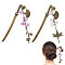2Pcs Alloy Hair Sticks, with Lampwork and Alloy Charms, Antique Bronze, 205~510mm, 2pcs/set
