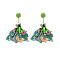Alloy Cloth Flower Dangle Stud Earrings, Golden, with Raffia, Dark Cyan, 87x25mm