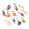 Natural Amethyst & Citrine Pendants, with Platinum Tone Brass Snap on Bails, Nuggets, 24~42x15~20x6~16.5mm, Hole: 6.5x4mm