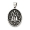 Halloween 316 Surgical Stainless Steel Pendants, Oval with Skeleton, Antique Silver, 35.5x26x4.5mm, Hole: 9x4mm