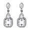 Brass Rhinestone Dangle Stud Earrings, with Glass, Rectangle, Stainless Steel Color, Clear, 60x23mm