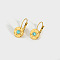 Vintage French Style 304 Stainless Steel Hoop Earrings, with Synthetic Turquoise, Golden, Flat Round