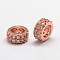 Brass Micro Pave Cubic Zirconia European Beads, Rondelle, Large Hole Beads, Lead Free & Nickel Free, Rose Gold, 7x3mm, Hole: 4mm
