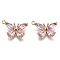 Real 18K Gold Plated Brass Micro Pave Cubic Zirconia Pendants, Nickel Free, Butterfly, Pearl Pink, 10.5x15x3mm, Hole: 1.2mm