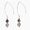 Natural Tiger Eye Beads Dangle Earrings, with Alloy Findings and 304 Stainless Steel Earring Hooks, Round, Stainless Steel Color & Antique Silver, 72mm, Pendant: 32x8mm, Pin: 0.7mm