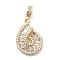Brass Pave Clear Cubic Zirconia European Dangle Charms, Conch Shell Shape Large Hole Pendants, Long-Lasting Plated, Rack Plating, Lead Free & Cadmium Free, Real 18K Gold Plated, 25mm, Hole: 3mm