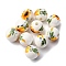 10Pcs Handmade Porcelain Beads, Round with Sunflower Pattern, White, 12mm, Hole: 2mm