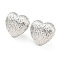 Rack Plating Brass Heart Stud Earrings, Lead Free & Cadmium Free, Platinum, 18x19mm