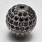 CZ Brass Micro Pave Cubic Zirconia Round Beads, Gunmetal, 14mm, Hole: 2mm
