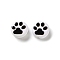 Opaque Acrylic Beads, Flat Round with Paw Print, White, 10x4.5mm, Hole: 1.8mm