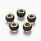 Handmade Polymer Clay European Beads, Large Hole Beads, with Brass Core, Flat Round, Golden, Black, 11.5x7mm, Hole: 5mm