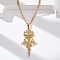 304 Stainless Steel Hollow Cut Yoga Om Lotus Flower Pendant Necklaces, Real 18K Gold Plated, 17.83 inch(45.3cm), Pendant: 39x19mm