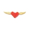 Handmade Glass Seed Beaded Heart Pendants, with Alloy Angel Wings and 304 Stainless Steel Jump Rings, Orange Red, Golden, 13.5x49x5.5mm, Hole: 3mm