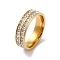 PVD Vacuum Plating 304 Stainless Steel Finger Ring with Cubic Zirconia, Golden, Inner Diameter: 17mm