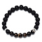 Dyed Natural Agate Beads Stretch Bracelets, with Synthetic Lava Rock Beads and Alloy Beads, Round, Coffee, Inner Diameter: 2-1/8 inch(5.5cm), Bead: 8.5mm