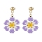 Glass Seed Braided Flower Dangle Stud Earrings, Golden 304 Stainless Steel Wire Wrap Jewelry for Women, Lilac, 30mm, Pin: 0.9mm