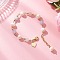 Round Natural Cultured Freshwater Pearl & Natural Lavender Amethyst & Aquamarine & Madagascar Rose Quartz Beaded Link Bracelets for Women, Golden, 7-1/8 inch(18cm)